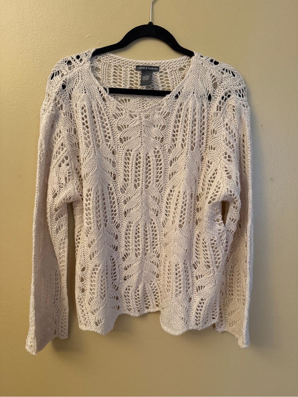 Chelsea & Theodore Cream Open-Knit Scoop Neck Sweater